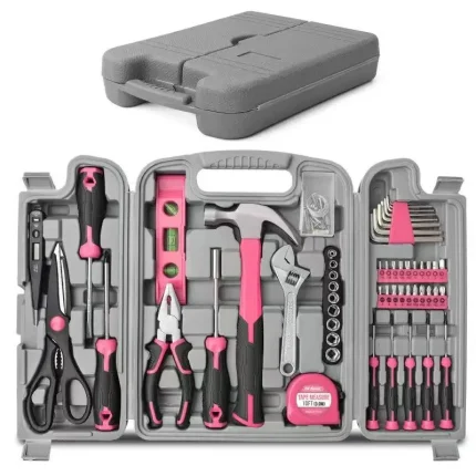 54PCS Pink Household HaSetnd Tool , Women Portable Home Repair Tool Kit with Hammer, Screwdrivers, Pliers, Wrench, Tape Measure, Complete DIY Hand Tools for Home, Apartment, Furniture Assembly