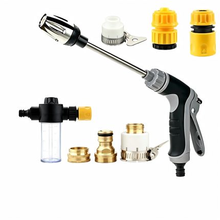 Garden Water Gun with Soap Dispenser, 4 Adjustable Spray Modes Long Pole Hose Nozzle for Car Washing Garden Irrigation Pet Bathing
