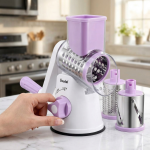 Manual Rotary Cheese Grater, 3 Drum Blades Vegetable Slicer Shredder, Suction Base Hand Crank Mandoline Slicer, BPA Free Stainless Steel Kitchen Grater for Cheese, Veggies, Nuts, Cookies - Image 5