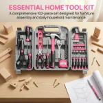 54PCS Pink Household HaSetnd Tool , Women Portable Home Repair Tool Kit with Hammer, Screwdrivers, Pliers, Wrench, Tape Measure, Complete DIY Hand Tools for Home, Apartment, Furniture Assembly - Image 5