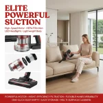 Cordless Vacuum Cleaner, 12KPa 2-in-1 Wet Dry Vacuum with LED Green Light & Headlight, Self-Stick Wireless Stick Vacuum for Hard Floor Carpet Pet Hair Home Car Use - Image 3