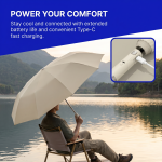 Automatic Fan Umbrella, 10 Ribs Reinforced Blackout UV Protection Umbrella, 106CM Large Canopy Windproof Rain Sun Umbrella with 3-Speed Cooling Fan & Type-C Fast Charging - Image 3