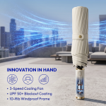 Automatic Fan Umbrella, 10 Ribs Reinforced Blackout UV Protection Umbrella, 106CM Large Canopy Windproof Rain Sun Umbrella with 3-Speed Cooling Fan & Type-C Fast Charging - Image 7