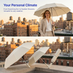 Automatic Fan Umbrella, 10 Ribs Reinforced Blackout UV Protection Umbrella, 106CM Large Canopy Windproof Rain Sun Umbrella with 3-Speed Cooling Fan & Type-C Fast Charging - Image 6