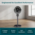 Portable Rechargeable Air Circulator Fan, 2-in-1 Desktop & Floor Standing Fan with Remote, 5 Speeds, 3D Auto Oscillation, Quiet Cooling for Bedroom, Office, & Camping, USB-C Fast Charge - Image 3