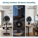 Portable Rechargeable Air Circulator Fan, 2-in-1 Desktop & Floor Standing Fan with Remote, 5 Speeds, 3D Auto Oscillation, Quiet Cooling for Bedroom, Office, & Camping, USB-C Fast Charge - Image 2