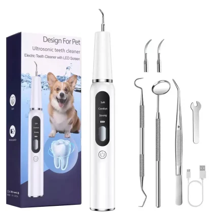 Pet Ultrasonic Teeth Cleaner, Smart Induction Safety Dental Scaler for Dogs & Cats, Low Noise Rechargeable Plaque Tartar Remover Kit