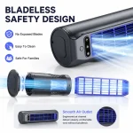 Rechargeable Bladeless Tower Fan, M60 Portable Desk Air Circulator Fan with 2000mAh Battery, 3 Speeds Quiet Wall Mountable Personal Cooling Fan for Office Bedroom Kitchen, 20° Tilt, Cordless & Plug-in Use - Image 4