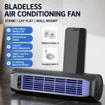 Rechargeable Bladeless Tower Fan, M60 Portable Desk Air Circulator Fan with 2000mAh Battery, 3 Speeds Quiet Wall Mountable Personal Cooling Fan for Office Bedroom Kitchen, 20° Tilt, Cordless & Plug-in Use - Image 8