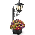 2025 Upgraded Solar Post Light with Planter Box, 2 Mounting Options Outdoor Solar Wall Lamp, IP65 Waterproof Metal Vintage Solar Garden Light Auto Dusk to Dawn for Porch Stairway Patio