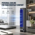 Rechargeable Bladeless Tower Fan, M60 Portable Desk Air Circulator Fan with 2000mAh Battery, 3 Speeds Quiet Wall Mountable Personal Cooling Fan for Office Bedroom Kitchen, 20° Tilt, Cordless & Plug-in Use - Image 5