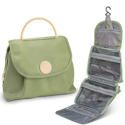 4 Compartments Hanging Travel Makeup Bag, Water Resistant Large Capacity Cosmetic Organizer with Detachable Clear Pouch & Hook, Portable Wash Bag for Airplane Travel, Business Trip, Bathroom Daily Use