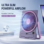 Portable Slim Card Desk Fan, 5 Speeds Brushless USB Rechargeable Cooling Fan with Digital Battery Display & Phone Holder, 2000mAh Personal Small Table Fan for Office Home Travel Camping - Image 3