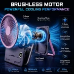 Portable Slim Card Desk Fan, 5 Speeds Brushless USB Rechargeable Cooling Fan with Digital Battery Display & Phone Holder, 2000mAh Personal Small Table Fan for Office Home Travel Camping - Image 2