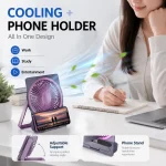 Portable Slim Card Desk Fan, 5 Speeds Brushless USB Rechargeable Cooling Fan with Digital Battery Display & Phone Holder, 2000mAh Personal Small Table Fan for Office Home Travel Camping - Image 6