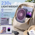 Portable Slim Card Desk Fan, 5 Speeds Brushless USB Rechargeable Cooling Fan with Digital Battery Display & Phone Holder, 2000mAh Personal Small Table Fan for Office Home Travel Camping - Image 5