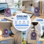 Portable Slim Card Desk Fan, 5 Speeds Brushless USB Rechargeable Cooling Fan with Digital Battery Display & Phone Holder, 2000mAh Personal Small Table Fan for Office Home Travel Camping - Image 4