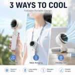 Foldable Turbo Handheld Mini Fan, 5 Speeds Brushless Portable Cooling Fan with Digital Display, Type-C Rechargeable Personal Fan with Lanyard for Travel, Outdoor, Office & Camping - Image 4
