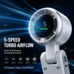 Foldable Turbo Handheld Mini Fan, 5 Speeds Brushless Portable Cooling Fan with Digital Display, Type-C Rechargeable Personal Fan with Lanyard for Travel, Outdoor, Office & Camping - Image 5