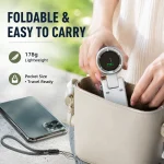 Foldable Turbo Handheld Mini Fan, 5 Speeds Brushless Portable Cooling Fan with Digital Display, Type-C Rechargeable Personal Fan with Lanyard for Travel, Outdoor, Office & Camping - Image 7