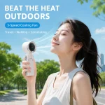 Foldable Turbo Handheld Mini Fan, 5 Speeds Brushless Portable Cooling Fan with Digital Display, Type-C Rechargeable Personal Fan with Lanyard for Travel, Outdoor, Office & Camping - Image 2