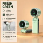 Foldable Turbo Handheld Mini Fan, 5 Speeds Brushless Portable Cooling Fan with Digital Display, Type-C Rechargeable Personal Fan with Lanyard for Travel, Outdoor, Office & Camping