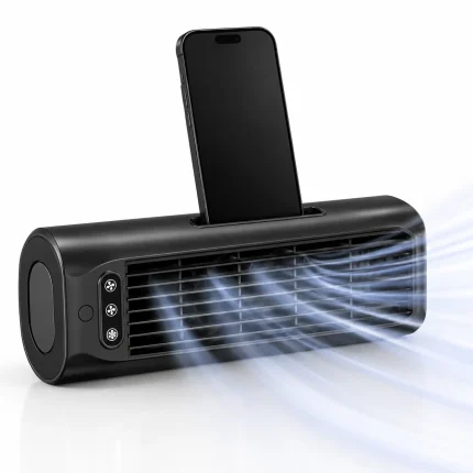 Rechargeable Bladeless Tower Fan, M60 Portable Desk Air Circulator Fan with 2000mAh Battery, 3 Speeds Quiet Wall Mountable Personal Cooling Fan for Office Bedroom Kitchen, 20° Tilt, Cordless & Plug-in Use