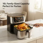 13L Large Capacity Stainless Steel Air Fryer, Dual Upper & Lower Heating Elements, Visual Window Smart Touch Color Screen Oil-Free Air Fry Oven with 10 Preset Menu, 1400W Multi Cooker for Family Gathering - Image 4