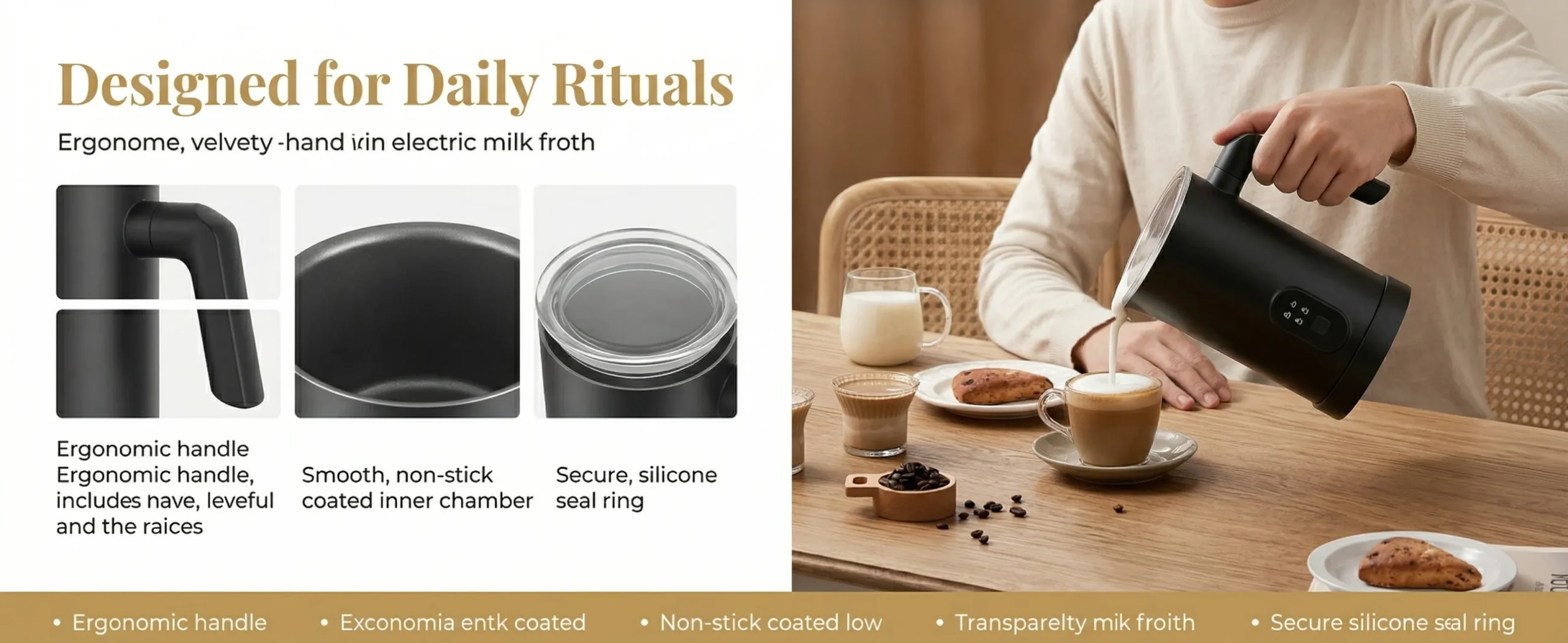 detachable milk frother with 360 rotating split power base