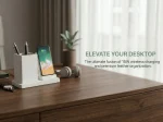 10W QI Leather Wireless Charger Desk Organizer | 2-in-1 Phone Charging Stand & Pen Caddy, Through-Case Wireless Charging Station for Office & Home - Image 3