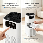 4 In 1 Portable Air Purifier, 100m³/h CADR Negative Ion Cleaner with 3 Speed, 2/6/12H Timer, Auto PM2.5 Monitor, Ultra Quiet Desktop Air Purifier for Bedroom, Office, Pet Room, Smoke & Formaldehyde Removal - Image 8