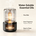 Candle Light Aroma Diffuser, Vintage Bulb Ultrasonic Essential Oil Diffuser, USB Type-C Portable Mini Humidifier with Simulation Flame Night Light for Bedroom Home Office Gift - Image 5