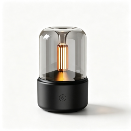Candle Light Aroma Diffuser, Vintage Bulb Ultrasonic Essential Oil Diffuser, USB Type-C Portable Mini Humidifier with Simulation Flame Night Light for Bedroom Home Office Gift