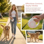 Retractable Dog Leash 3M/5M, Ergonomic Anti-Slip Handle Auto Lock Pet Walking Leash for Small Medium Dogs, Durable Polyester Tape, Night Safe Fluorescent Version Optional - Image 4