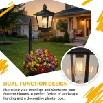 2025 Upgraded Solar Post Light with Planter Box, 2 Mounting Options Outdoor Solar Wall Lamp, IP65 Waterproof Metal Vintage Solar Garden Light Auto Dusk to Dawn for Porch Stairway Patio - Image 4