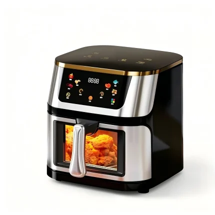 13L Large Capacity Stainless Steel Air Fryer, Dual Upper & Lower Heating Elements, Visual Window Smart Touch Color Screen Oil-Free Air Fry Oven with 10 Preset Menu, 1400W Multi Cooker for Family Gathering