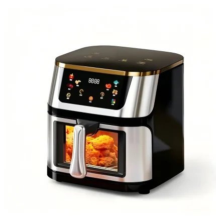 13L Large Capacity Stainless Steel Air Fryer, Dual Upper & Lower Heating Elements, Visual Window Smart Touch Color Screen Oil-Free Air Fry Oven with 10 Preset Menu, 1400W Multi Cooker for Family Gathering