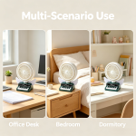 Rechargeable Mini Desk Fan with LED Night Light, Cute Piano Angel Wing Personal Cooling Fan, 3 Speed Adjustable Rotatable USB Table Fan, Portable Quiet Fan for Bedroom Dorm Office Decor & Holiday Gift - Image 3