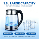 1.8L Glass Electric Kettle, 1500W Fast Boiling Water Heater, Borosilicate Glass Water Boiler with Blue LED Light, Auto Shut Off & Boil Dry Protection for Home Office - Image 3