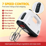 7 Speed Hand Mixer Electric, Portable Handheld Egg Beater with Stainless Steel Whisk Attachments, 100W Power Mixer for Baking Cakes, Cream, Dough, Milkshakes - Image 3