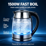 1.8L Glass Electric Kettle, 1500W Fast Boiling Water Heater, Borosilicate Glass Water Boiler with Blue LED Light, Auto Shut Off & Boil Dry Protection for Home Office - Image 2