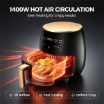 6L Large Capacity Touch Screen Air Fryer, 1400W Hot Air Circulation Oilless Cooker, 8 Preset Cooking Modes, Auto Shut-Off, Non-Stick Basket, Low Fat Healthy Frying for Home Kitchen - Image 3