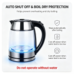 1.8L Glass Electric Kettle, 1500W Fast Boiling Water Heater, Borosilicate Glass Water Boiler with Blue LED Light, Auto Shut Off & Boil Dry Protection for Home Office - Image 6