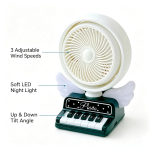 Rechargeable Mini Desk Fan with LED Night Light, Cute Piano Angel Wing Personal Cooling Fan, 3 Speed Adjustable Rotatable USB Table Fan, Portable Quiet Fan for Bedroom Dorm Office Decor & Holiday Gift - Image 4