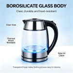 1.8L Glass Electric Kettle, 1500W Fast Boiling Water Heater, Borosilicate Glass Water Boiler with Blue LED Light, Auto Shut Off & Boil Dry Protection for Home Office - Image 4
