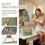 4 Compartments Hanging Travel Makeup Bag, Water Resistant Large Capacity Cosmetic Organizer with Detachable Clear Pouch & Hook, Portable Wash Bag for Airplane Travel, Business Trip, Bathroom Daily Use - Image 3