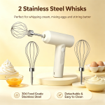 Wireless Electric Hand Mixer, 3 Speed USB Rechargeable Egg Beater with 2 Pcs 304 Stainless Steel Whisks, Standable Cordless Mini Mixer for Baking Baby Food Camping Dorm Home Use - Image 3