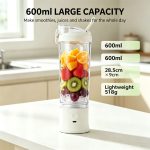 600ml Portable Electric Blender Cup, USB Rechargeable 10 Blades 304 Stainless Steel Juicer, Personal Smoothie Maker for Travel, Gym, CampingCompact wireless portable blender equipped with 10 stainless steel blades, 18000RPM high speed motor, 600ml large capacity. Make fresh fruit juice, smoothies and shakes in 20 seconds, ideal for home, office, camping and outdoor activities. - Image 4