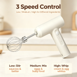 Wireless Electric Hand Mixer, 3 Speed USB Rechargeable Egg Beater with 2 Pcs 304 Stainless Steel Whisks, Standable Cordless Mini Mixer for Baking Baby Food Camping Dorm Home Use - Image 2