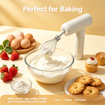 Wireless Electric Hand Mixer, 3 Speed USB Rechargeable Egg Beater with 2 Pcs 304 Stainless Steel Whisks, Standable Cordless Mini Mixer for Baking Baby Food Camping Dorm Home Use - Image 7